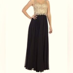 Beautiful Formal Gold Sequined and Black Flowing Dress size XS